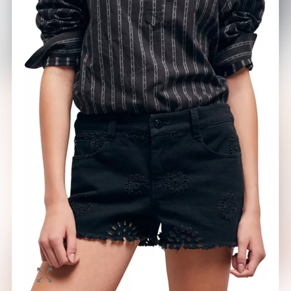The Kooples "Anglaise" Black Denim Jean Shorts Frayed Hem